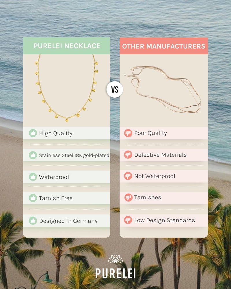 PureleiÂ® Malihini Necklace (gold) â€“ 18K Gold plated stainless steel jewelry â€“ Waterproof chain with coins â€“ 14 to 16 inch adjustable length â€“ Fashion jewelry for your individual look - Image 4